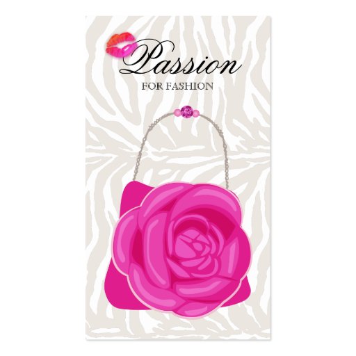 Fashion Handbag Rose Purse Pink Zebra Business Card (front side)