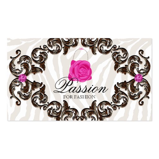 Fashion Handbag Rose Purse Pink Zebra Frame Business Card Templates (front side)