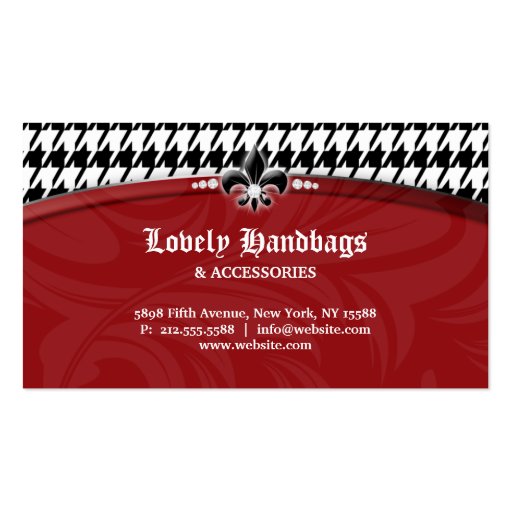 Fashion Houndstooth Fleur de lis Jewelry Red Bl Business Card (back side)