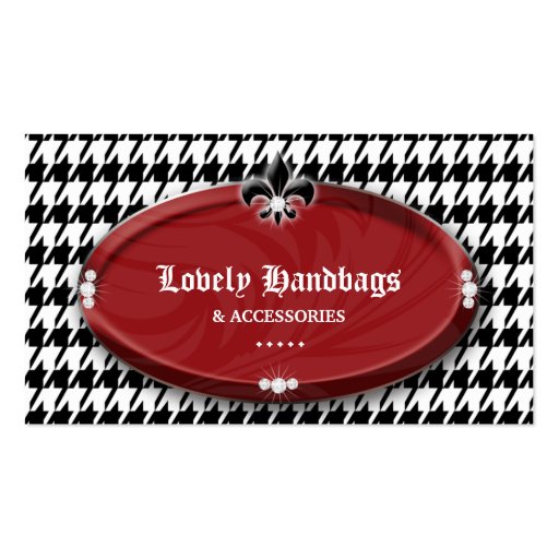 Fashion Houndstooth Fleur de lis Jewelry Red Bl Business Card (front side)