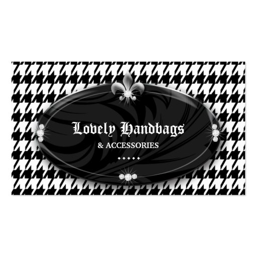 Fashion Houndstooth Fleur de lis Jewelry Silver Bl Business Card Template