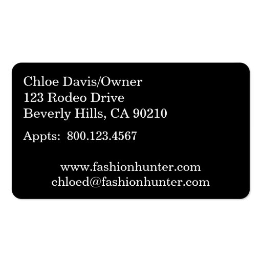 Fashion Hunter Business Card (back side)