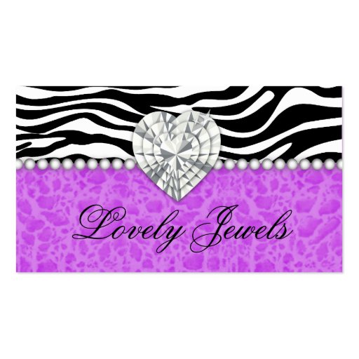 Fashion Jewel heart leopard Zebra Lace purple Business Cards (front side)