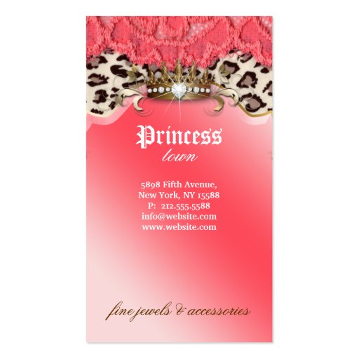 Fashion Jewelry Business Card Leopard Lace Coral (back side)
