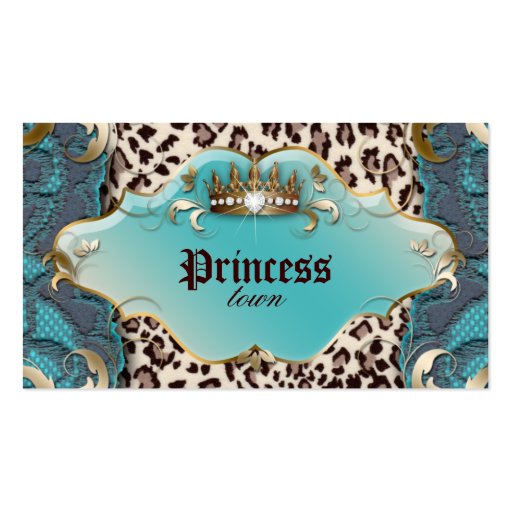 Fashion Jewelry Business Card Leopard Lace Teal (front side)