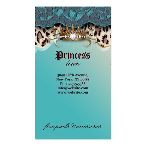 Fashion Jewelry Business Card Leopard Lace Teal (back side)