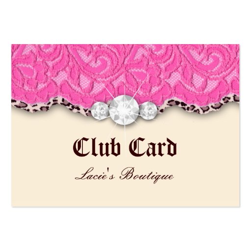 Fashion Jewelry Club Card Lace Leopard Pink Cream Business Card Templates (front side)