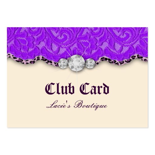 Fashion Jewelry Club Card Lace Leopard Purpl Cream Business Card (front side)