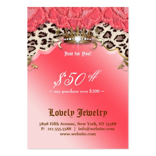Fashion Jewelry Gift Certificate Leopard Lace Cora Business Card Template (back side)