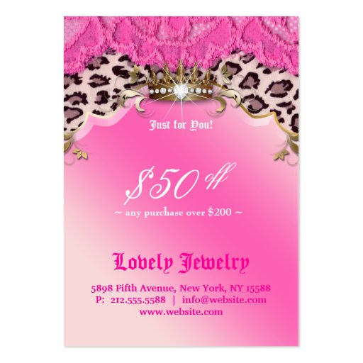 Fashion Jewelry Gift Certificate Leopard Lace Pink Business Card (back side)