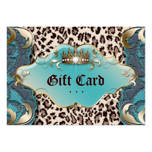 Fashion Jewelry Gift Certificate Leopard Lace Teal Business Cards (front side)