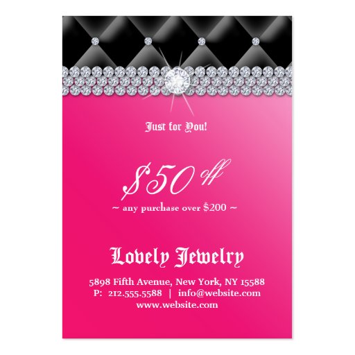 Fashion Jewelry Gift Certificate Tufted Satin Pink Business Card Templates (back side)