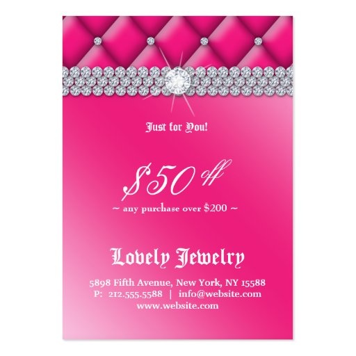 Fashion Jewelry Gift Certificate Tufted Satin Pink Business Card Templates (back side)