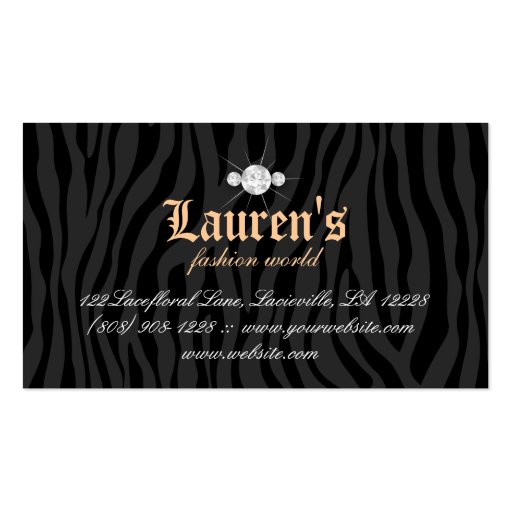 Fashion Jewelry Lace Zebra Leopard Modern Gold Business Card Template (back side)