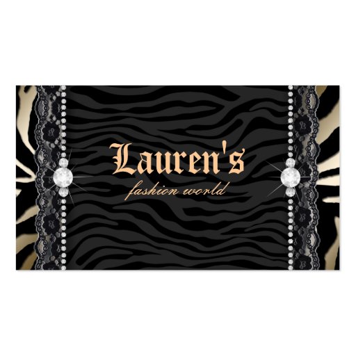 Fashion Jewelry Lace Zebra Leopard Modern Gold Business Card Template (front side)