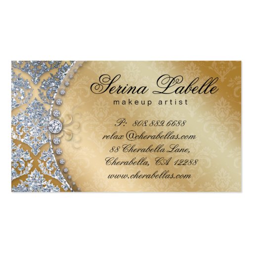 Fashion Jewelry Makeup Artist Damask Crown Cool Business Cards (back side)