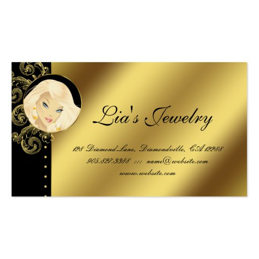 Fashion Jewelry Pretty Blonde Woman Gold Business Cards (back side)