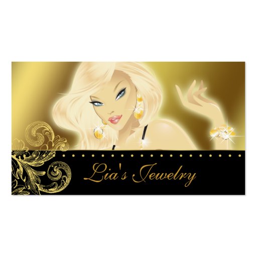 Fashion Jewelry Pretty Blonde Woman Gold Business Cards