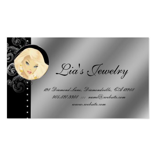 Fashion Jewelry Pretty Blonde Woman Silver Business Cards (back side)