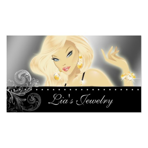 Fashion Jewelry Pretty Blonde Woman Silver Business Cards