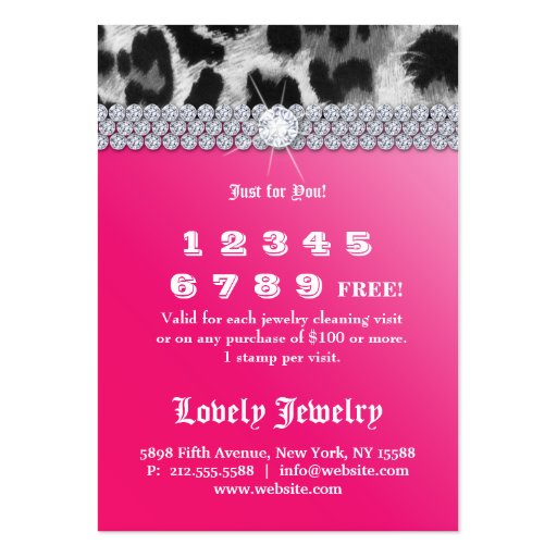 Fashion Jewelry VIP Club Card Leopard Crown Pink Business Card Templates (back side)