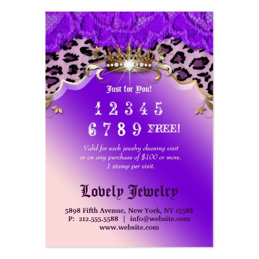 Fashion Jewelry VIP Club Card Leopard Lace Purple Business Card (back side)