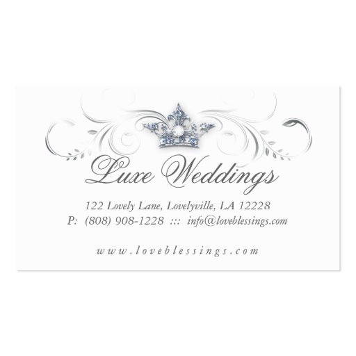 Fashion Jewelry Wedding Elegant Crown Glitter Business Card Template (back side)