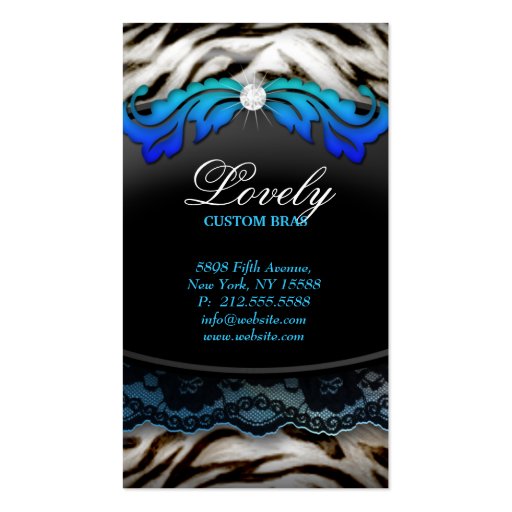 Fashion Jewelry Zebra Lace Blue Business Card (back side)