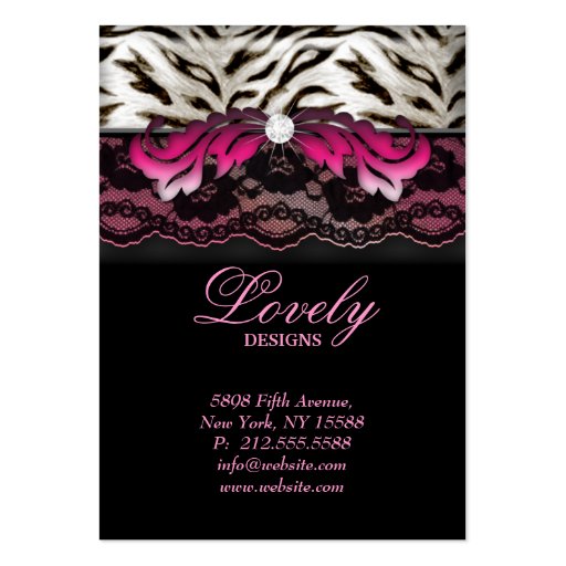 Fashion Jewelry Zebra Lace Pink Jumbo Business Card (back side)