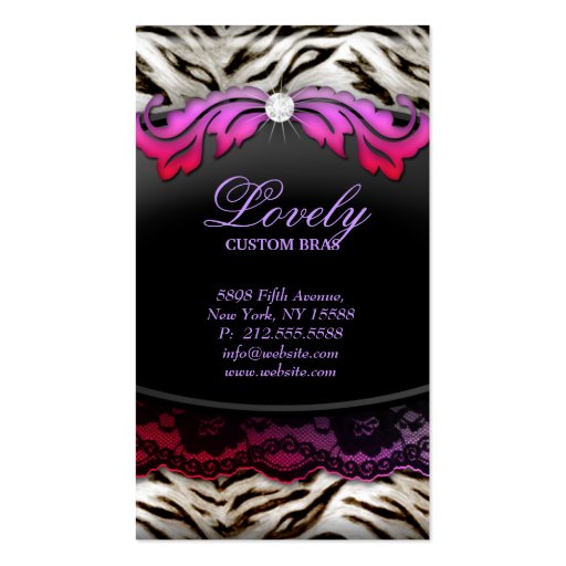 Fashion Jewelry Zebra Lace Pink Red Business Card (back side)