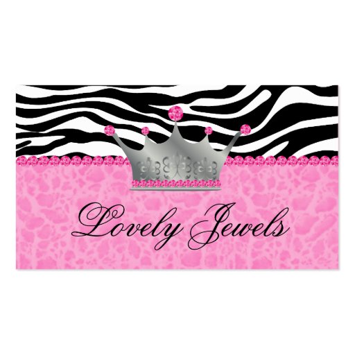 Fashion Jewels n Crown leopard Zebra Lace Pink Business Card (front side)