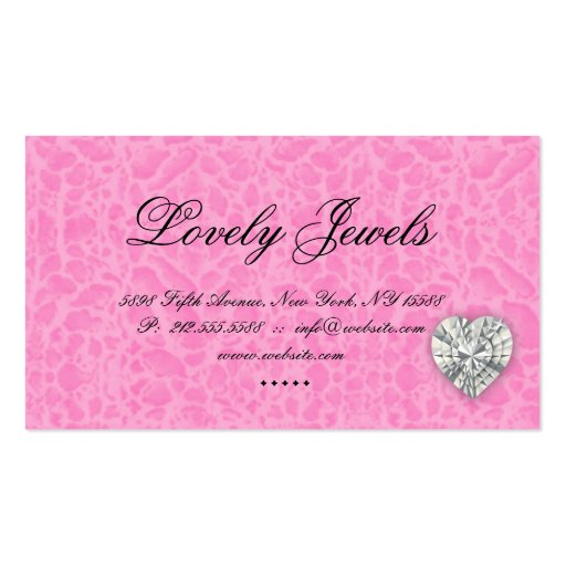Fashion Jewels n Pearls leopard Zebra Lace Pink Business Card (back side)
