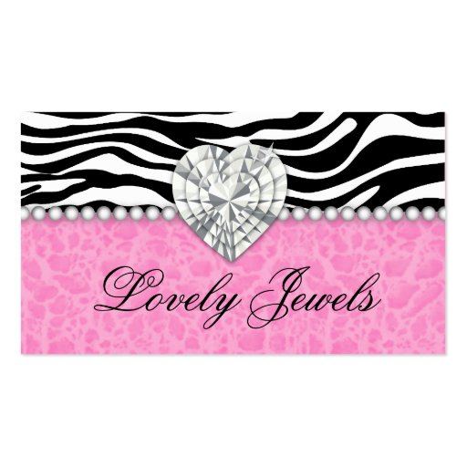 Fashion Jewels n Pearls leopard Zebra Lace Pink Business Card (front side)