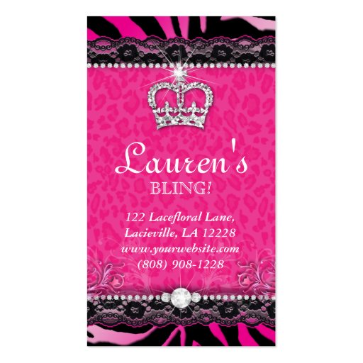 Fashion Lace Pink Crown Tiara Modern Business Cards (front side)