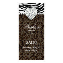 Fashion Leopard Jewels Pearl Heart Lace Brown Custom Rack Cards