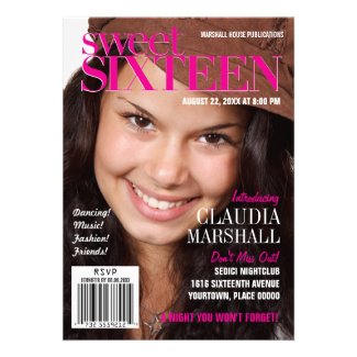 Fashion Magazine Left Pink Sweet Sixteen Party Personalized Announcements