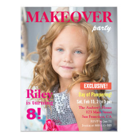 Fashion Magazine Makeover Girls Birthday Party 4.25x5.5 Paper Invitation Card