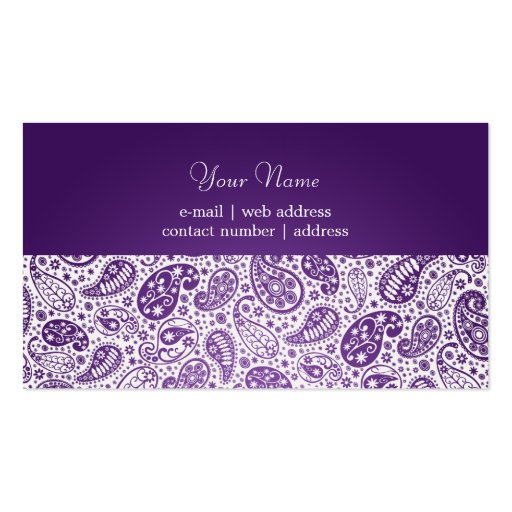 Fashion Paisley Purple Professional Business Card Template (back side)