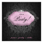 Fashion Party Elegant Damask Pink Gray Personalized Announcements