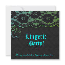 Fashion Party Invitation Lace Blue Green Black