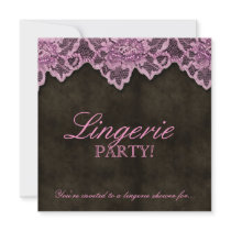 Fashion Party Invitation Lace Pink Brown Leather