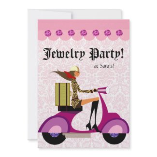 Fashion Party Invitation Scooter Woman Pink Leopar invitation