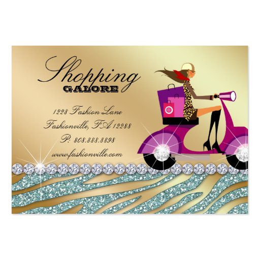 Fashion Personal Shopper Jewelry Gold Teal Glitter Business Card Template (back side)