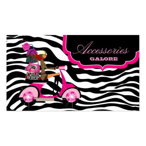 Fashion Purses Jewelry Hot Pink Black Zebra Business Card Template