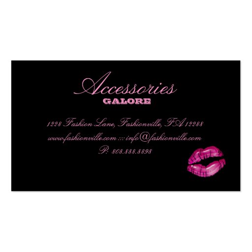 Fashion Purses Jewelry Hot Pink Black Zebra Lips Business Card Template (back side)