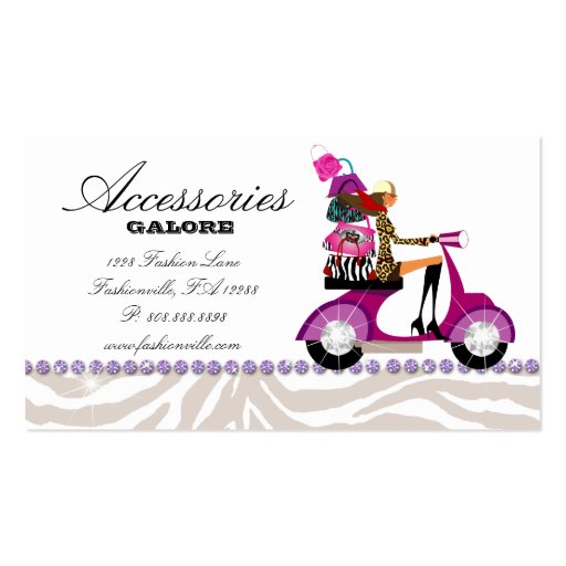 Fashion Purses Jewelry Purple Zebra Business Card (back side)