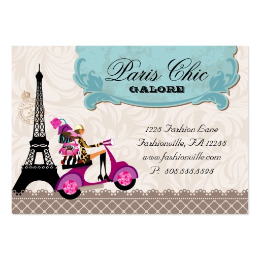 Fashion Purses Jewelry Scooter Paris Eiffel Tower Business Card Template (back side)