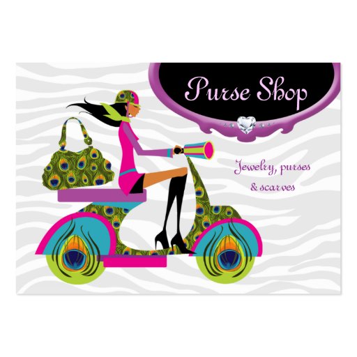 Fashion Purses Jewelry Scooter Peacock Zebra Business Cards (front side)