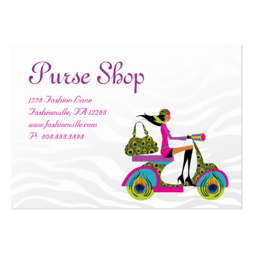 Fashion Purses Jewelry Scooter Peacock Zebra Business Cards (back side)
