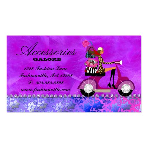 Fashion Purses Jewelry Violet Lace Feathers Business Cards (back side)